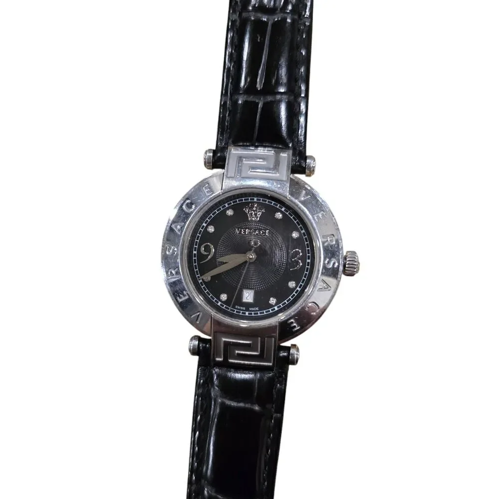 Versace Reve 68Q Women's Watch Stainless Steel Black Dial Diamonds Swiss Made